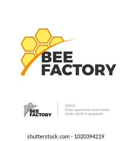 Honeycomb vector logo concept. Bee honey farm business logotype template. Illustration in dynamic shapes, isolated on white background.