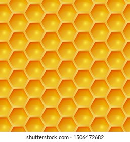 Honeycomb. Vector seamless pattern with honey colored hexagons. Bright background for beekeeping business.