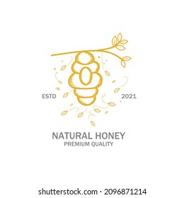 Honeycomb vintage logo illustration design, dangerous stinger. beehives in the forest and in the trees.