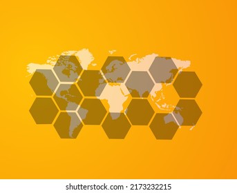 Honeycomb world map. World map background with hexagonal blank honey comb structure for designing text, website, design, cover, infographics, diagrams, digital work. Hexagon Blank templates vector.