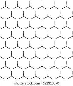 Honeycombs abstract geometric hand draw seamless pattern. Y, cross. Black lines on white background. eps10