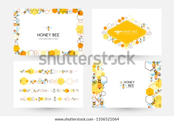 Honeycombs\
and bee. Design collection of horizontal banners with frame and\
border elements, dividers and rhombus\
label.