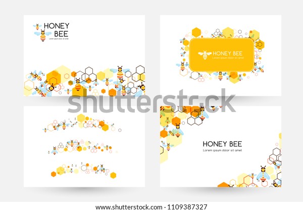 Honeycombs\
and bee. Design collection. Horizontal banners with corner and\
border elements. Dividers and rectangle\
label.