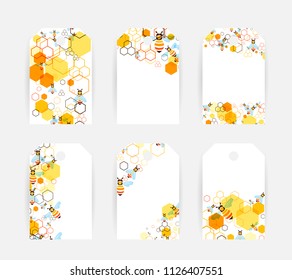 Honeycombs and bee. Design collection of labels and price tags