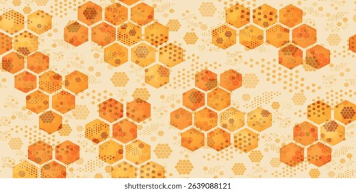 honeycombs with golden honey close up background texture vector illustration.eps