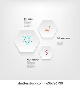 Honeycombs, gradient icons infographics step by step. Element of chart, graph, diagram with 3 options - parts, processes, timelines. Vector business template for presentation