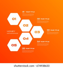 Honeycombs, gradient infographics step by step. Element of chart, graph, diagram with 5 options - parts, processes, timelines. Vector business template for presentation.Abstract background