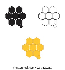 Honeycombs, hexagon cells, honeycombs flat icon symbol on white, black or yellow colors. Isolated on white background vector sign symbols.