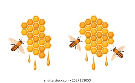 Honeycombs with honey and bees. The theme of production and sale of honey, natural and ecological food product. Vector illustration for advertising banner, for honey trademark.