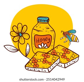 Honeycombs honey food simple line style isolated concept 