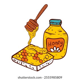 Honeycombs honey food simple line style isolated concept	