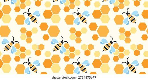 Waben, Honigbienen nahtloses Muster. Wabenstruktur.Bunte helle Design-Element. Sechseck geometrische Formen. Vektorgrafik. Muster für Dekor, Geschäft, verschiedene Drucke, Verpackung, Stoff.
