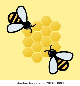 Honeycombs and honeybees. Vector illustration.