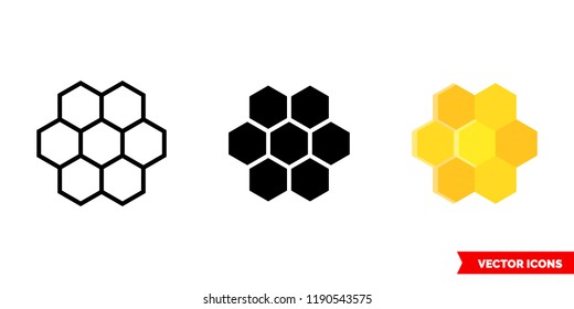 Honeycombs icon of 3 types: color, black and white, outline. Isolated vector sign symbol.