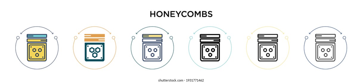Honeycombs icon in filled, thin line, outline and stroke style. Vector illustration of two colored and black honeycombs vector icons designs can be used for mobile, ui, web