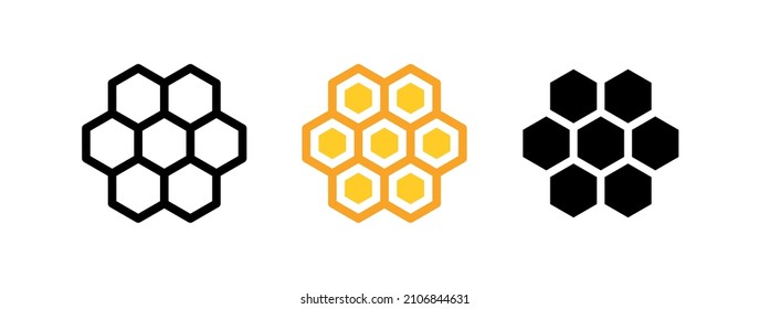 Honeycombs-Symbole setzen. Symbol für Bienen, Honig und Wachs. Sechsbeinform. Einzige Vektorgrafik auf weißem Hintergrund.