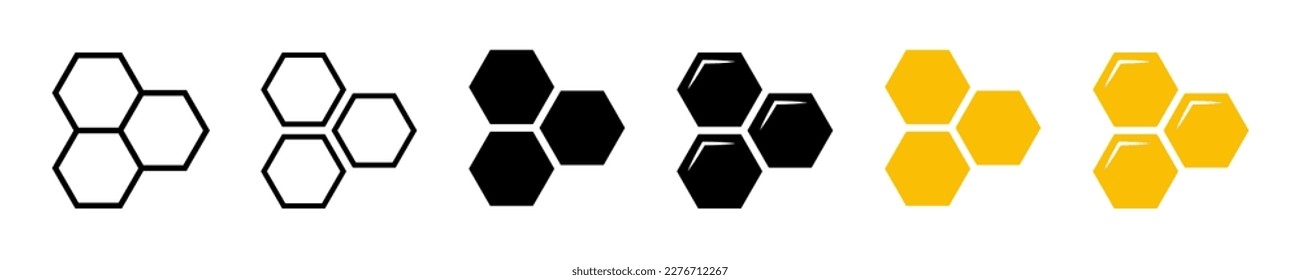 Honeycombs icons vector set. Black and orange honeycombs symbols. Sweet honey. Vector illustration.