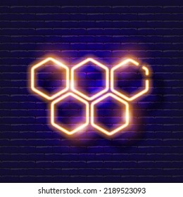 Honeycombs neon sign. Vector illustration for Rosh Hashanah. Jewish culture.