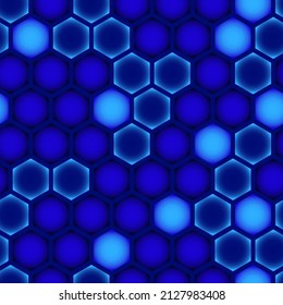 Honeycombs seamless pattern graphic design with hexagon overlay on gradient blue background. Polygon vector pattern with honeycombs. 
