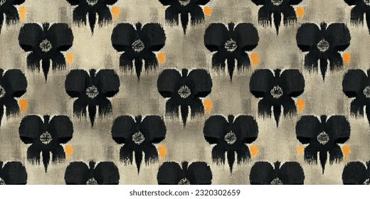 Honeydew flower ikat tribal boho tie die colors flower seamless wallpaper. Motif ethnic handmade beautiful Ikat art. Ethnic abstract floral pink background art. 