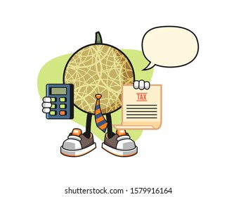 Honeydew melon accountant with speech bubble cartoon. Mascot Character vector.