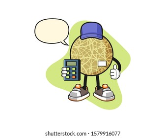 Honeydew melon cashier with speech bubble cartoon. Mascot Character vector.