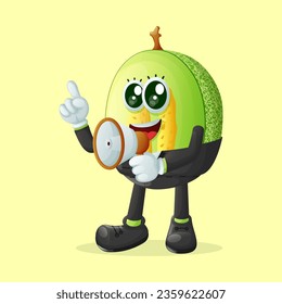 personaje melón de miel con un megáfono. Perfecto para niños, mercadería y pegatinas, promoción de pancartas
