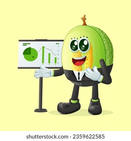 Honeydew Melon Charakter eine Präsentation. Perfekt für Kinder, Werbeartikel und Aufkleber, Werbebanner

