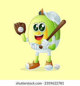 honeydew melon character playing baseball. Perfect for kids, merchandise and sticker, banner promotion
