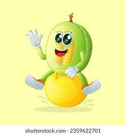 honeydew melon character playing with bouncing ball. Perfect for kids, merchandise and sticker, banner promotion
