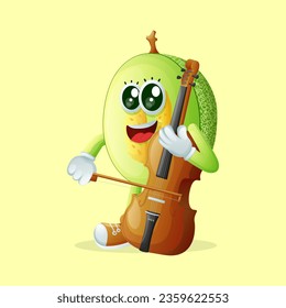 personaje melón de miel tocando un violoncelo. Perfecto para niños, mercadería y pegatinas, promoción de pancartas
