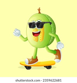 honeydew melon character skateboarding. Perfect for kids, merchandise and sticker, banner promotion

