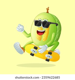 honeydew melon character skateboarding. Perfect for kids, merchandise and sticker, banner promotion
