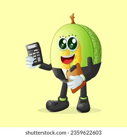 honeydew melon character using a calculator. Perfect for kids, merchandise and sticker, banner promotion
