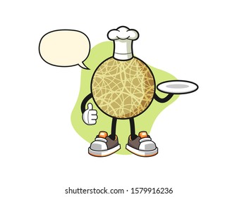 Honeydew melon chef with speech bubble cartoon. Mascot Character vector.