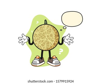 Honeydew melon confused with thought bubble cartoon. Mascot Character vector.