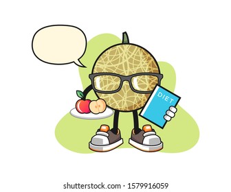 Honeydew melon dietitian with speech bubble cartoon. Mascot Character vector.
