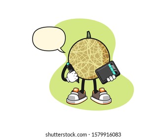 Honeydew melon graphic designer with speech bubble cartoon. Mascot Character vector.
