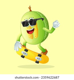 honeydew melon haracter skateboarding. Perfect for kids, merchandise and sticker, banner promotion
