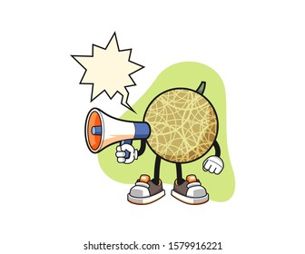 Honeydew melon hold megaphone with speech bubble cartoon. Mascot Character vector.