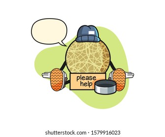 Honeydew melon homeless with speech bubble cartoon. Mascot Character vector.