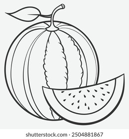 Honeydew Melon Line Art , Elegant and Minimalistic Illustration