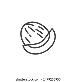 Honeydew melon line icon. linear style sign for mobile concept and web design. Whole and slice of japanese melons outline vector icon. Symbol, logo illustration. Vector graphics
