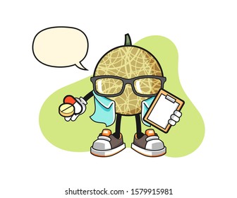 Honeydew melon pharmacist with speech bubble cartoon. Mascot Character vector.