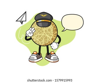 Honeydew melon pilot with speech bubble cartoon. Mascot Character vector.