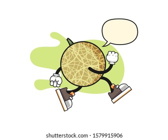 Honeydew melon run with speech bubble cartoon. Mascot Character vector.