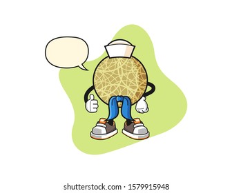 Honeydew melon sailor man with speech bubble cartoon. Mascot Character vector.