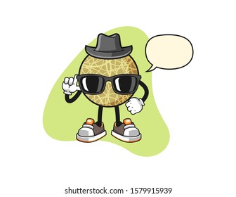 Honeydew melon secret agent with speech bubble cartoon. Mascot Character vector.