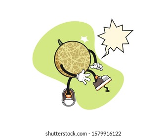Honeydew melon step on nail with speech bubble cartoon. Mascot Character vector.