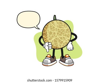 Honeydew melon thumbs down with speech bubble cartoon. Mascot Character vector.